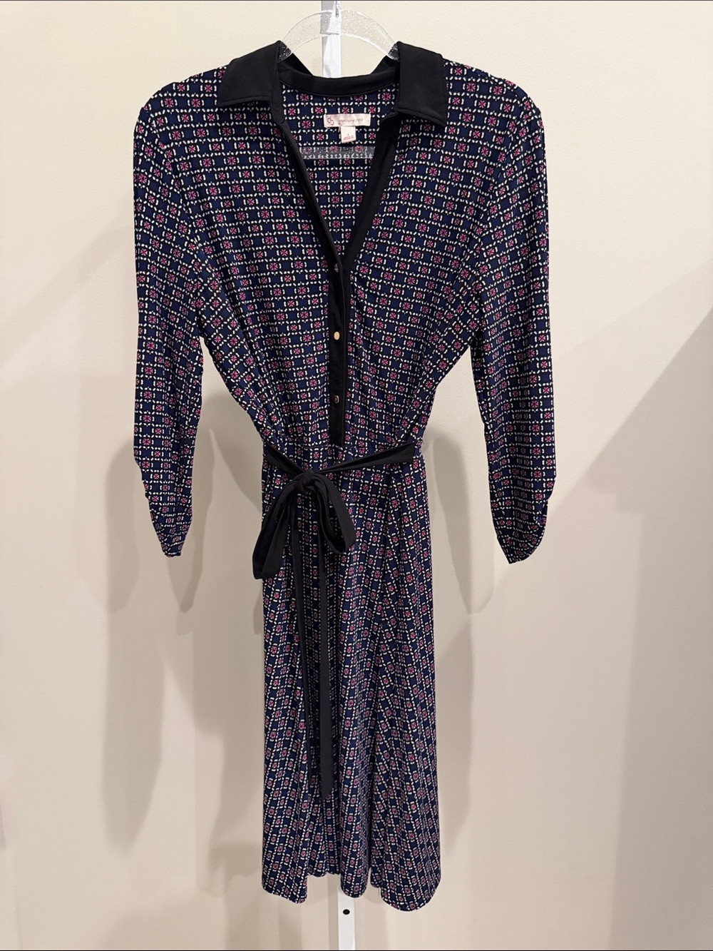 Geo-Print Long Sleeve Tie-Waist Dress